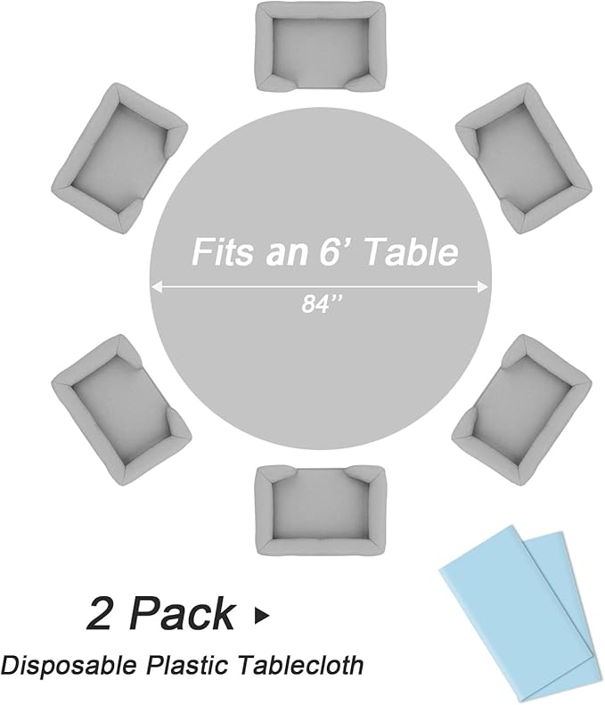 QIKSION Light Blue Round Tablecloth 2 Pack, 84 Inch Plastic Table Cover - Image 3