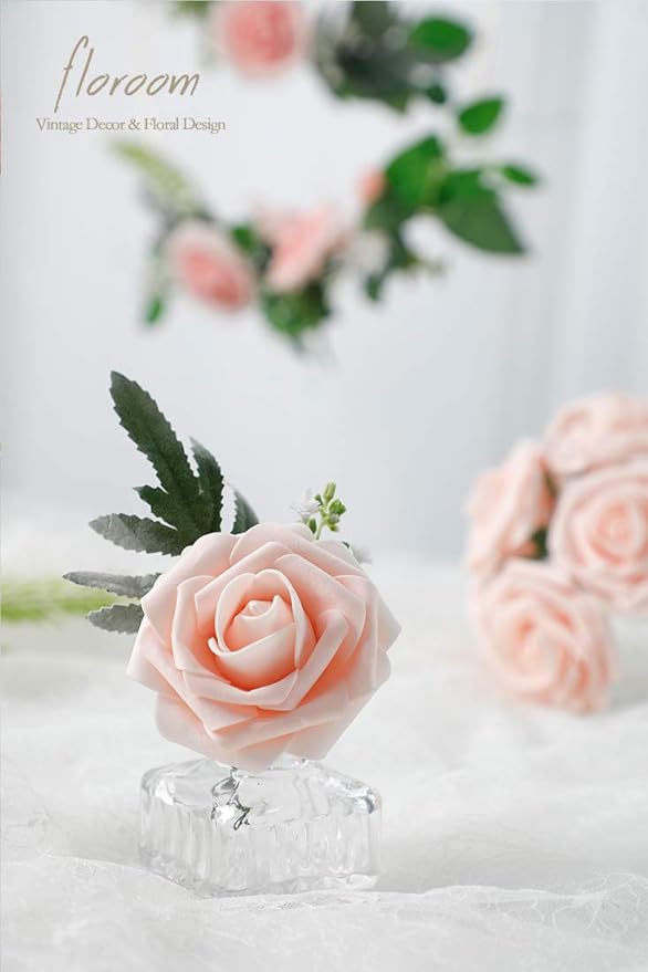 Floroom Artificial Flowers 50pcs Real Looking Blush Foam Fake Roses - Image 5