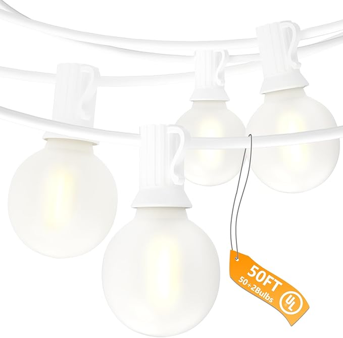 SUNSGNE White String Lights Outdoor, 50FT White Outdoor Lights by SUNSGNE