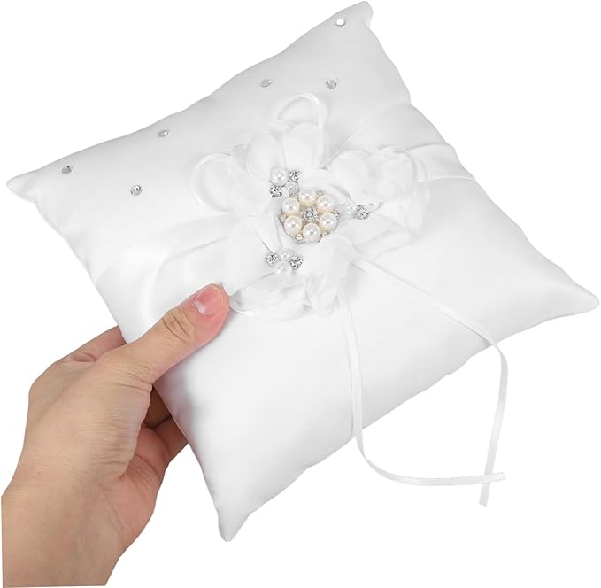 Decorative Pillows Pearl Ring Ring Pillow Wedding Ring Bearer Pillow Set - Image 9