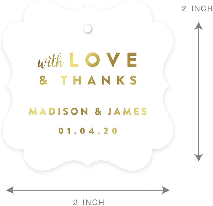 Andaz Press Personalized Fancy Frame Square Wedding Gift Tags, Metallic Gold Ink - Image 6