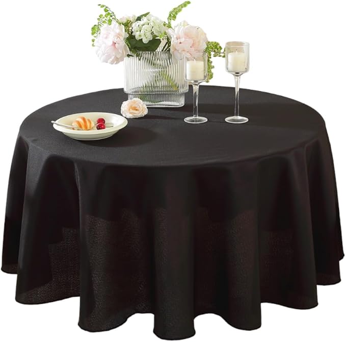 Craft And Party Round Tablecloth, 108 Inch Black Tablecloth, Polyester Fabric by CraftAndParty