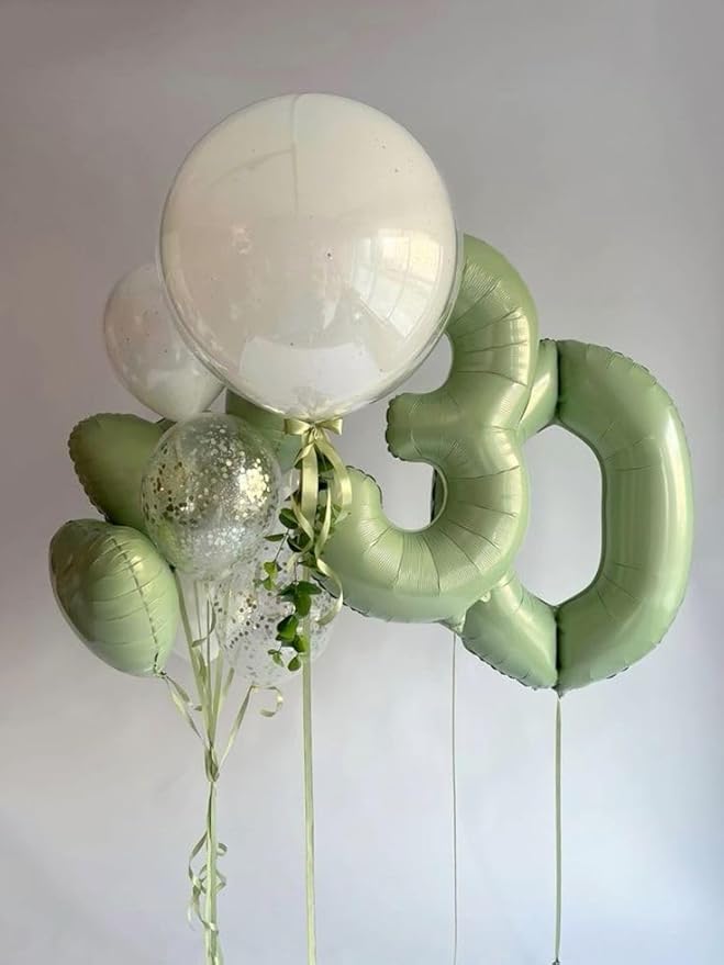 40 Inch Sage Green 3 Large Number Balloon, 3 13 23 30 33 36 Oliver Green - Image 6