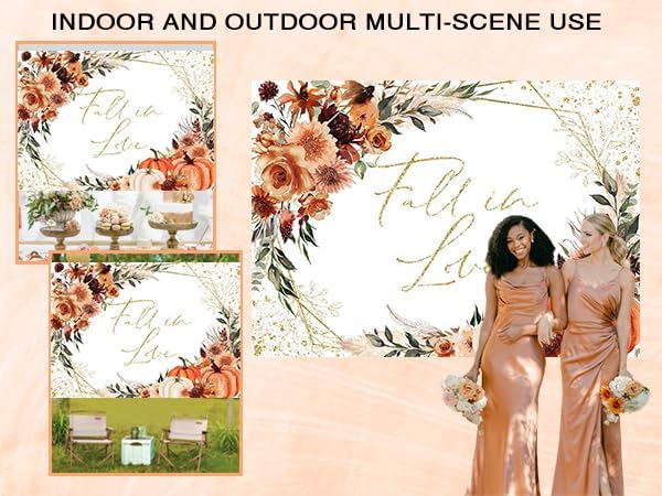 Mocsicka Fall in Love Bridal Shower Backdrop Boho Autumn Leaves Pumpkin Briddal - Image 5