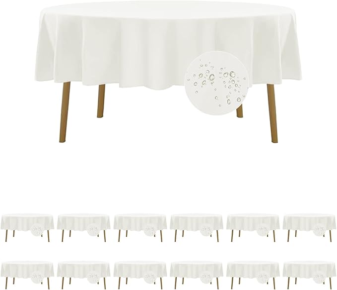 Fokitut 12 Pack Waterproof Round Tablecloth, 90 Inch, Stain Resistant and by BalsaCircle