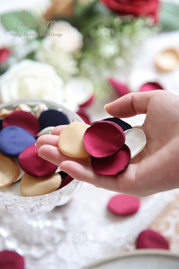 Floroom 500pcs Rose Petals Burgundy Navy Faux Silk Flower Petals - Image 3