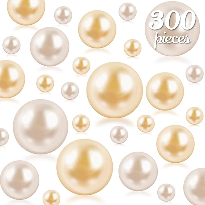 300Pcs Cream&Gold Polished No Hole Faux Pearl Beads by Cusmation