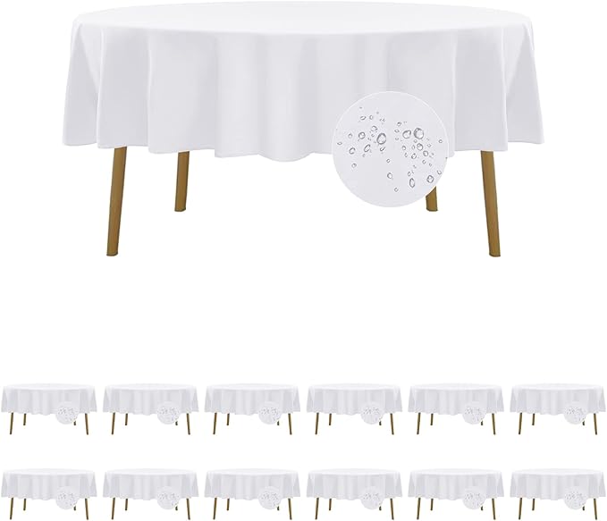 Fokitut 12 Pack Waterproof Round Tablecloth, 90 Inch, Stain Resistant and by BalsaCircle
