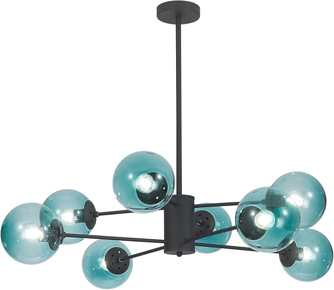 KCO Lighting Modern 8-Lights Blue Glass Sputnik Chandelier Mid-Century Matte by KCOLighting