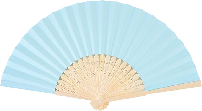 50pcs Blue Paper Hand Fan Bamboo Folding, Handheld Paper Folded - Image 5