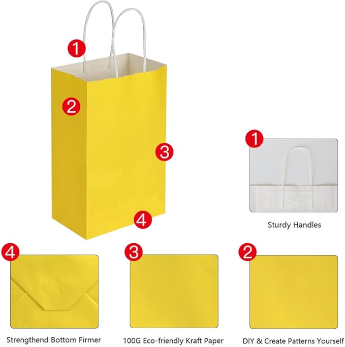 Oikss 50 Pack 5.25x3.25x8.25 Inch Small Yellow Kraft Paper Bags - Image 3