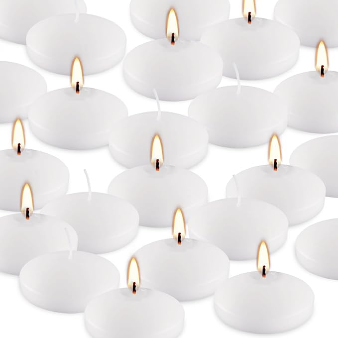 Unscented Floating Candles Set of 72, 3 Inch White Dripless Wax by Pliadvbu