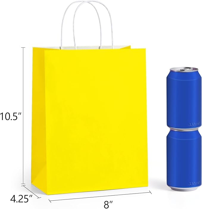 BagDream 8x4.25x10.5 Inch 100Pcs Yellow Gift Bags Medium, Kraft Paper Bags - Image 2