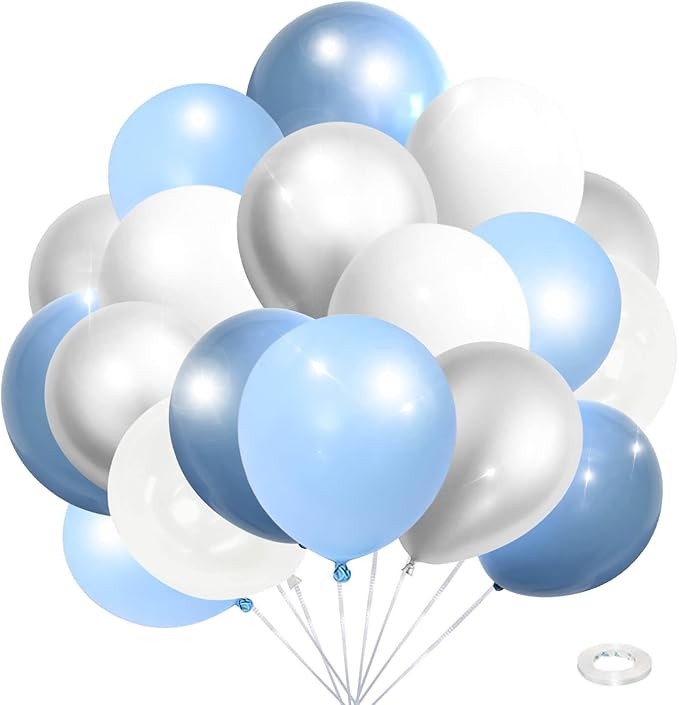 Dusty Blue and White Silver Balloons Bachelorette Party Decorations- 35Pcs 12in by Kiwayo