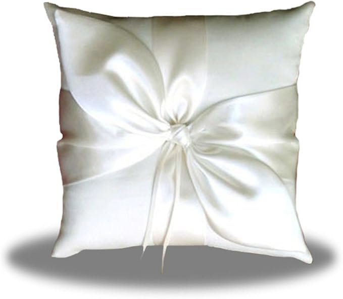SACASUSA Ivory Satin Bow Wedding Ring Pillow Bearer by SACASUSA