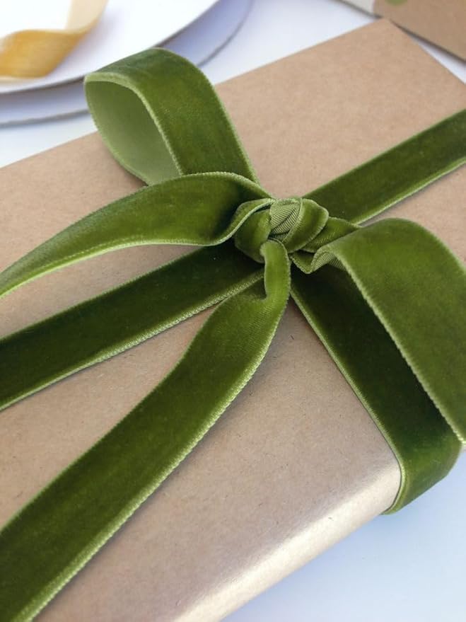 Olive Green Christmas Velvet Ribbon - Image 4