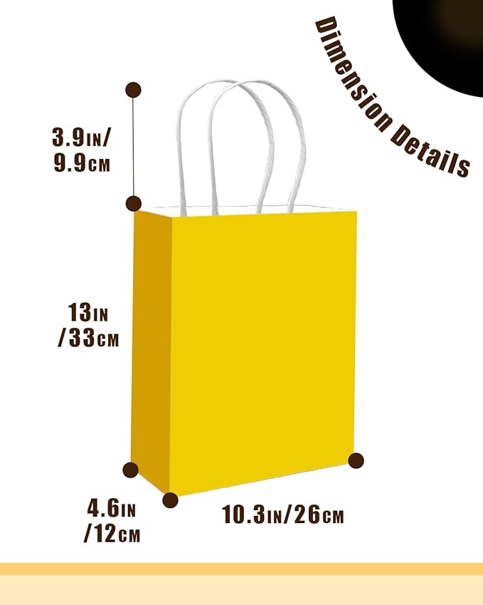 qiqee 50-Packs Bright Yellow Paper Gift Bags - Image 4