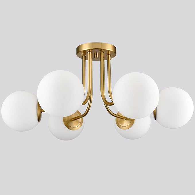 Modern Brushed Brass Gold 6-Light Ceiling Light by SHAWNKEY