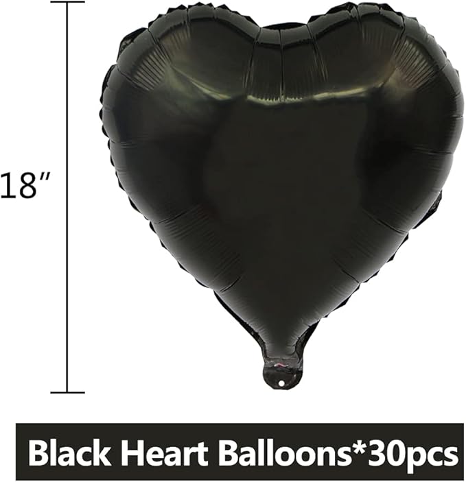 BEISHIDA 30 pcs18inch Black Heart Shape Foil Mylar Balloons - Image 2