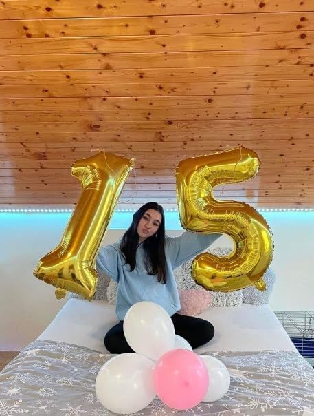 Gold Mylar Number 15 Balloon 40 inch, Number 15 Birthday Balloon - Image 4