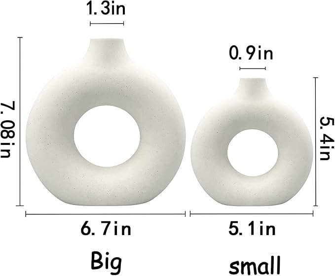 White Ceramic Vases- 2 for Modern Home Decor, Round Matte Boho Vase for Decor - Image 4