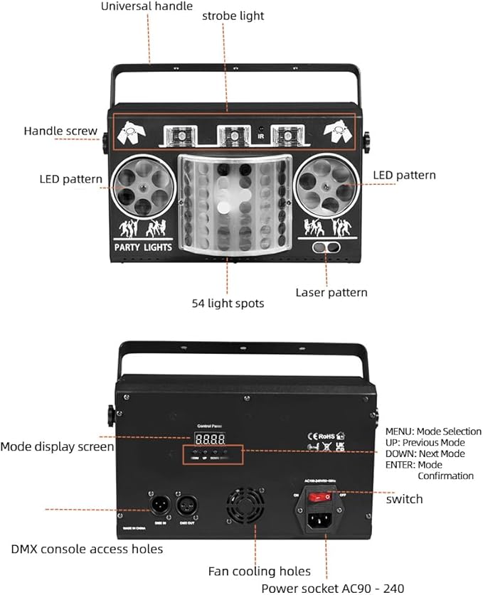 Party Lights DJ Disco Ball Light 5-in-1 Laser Strobe Projection Light DMX - Image 6