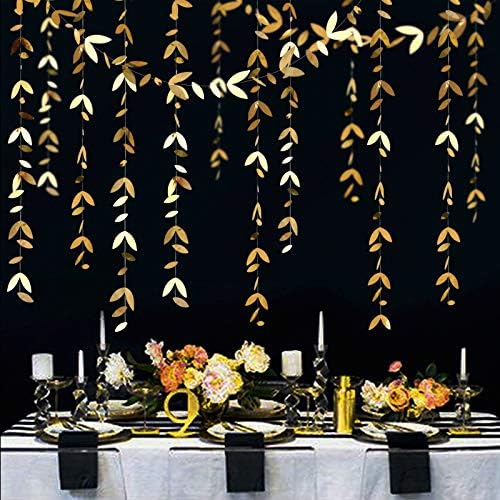 Gold Party Decorations Leaf Garland Hanging Paper Gold Leaves Streamer Banner - Image 3
