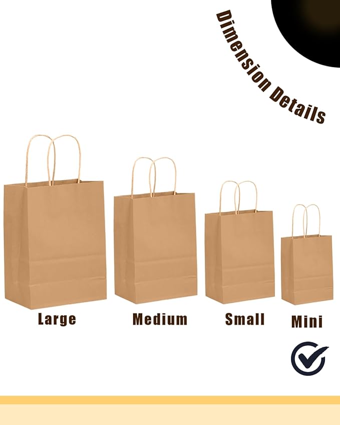 qiqee 50-Packs Brown Paper Gift Bags - Image 4