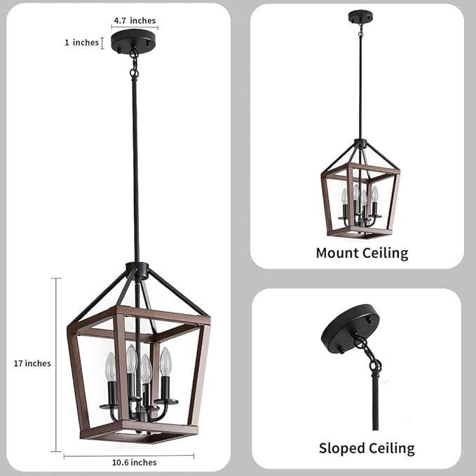 Farmhouse orb Metal Chandelier，4-Light Vintage Handmade Rustic Wood Pendant - Image 5