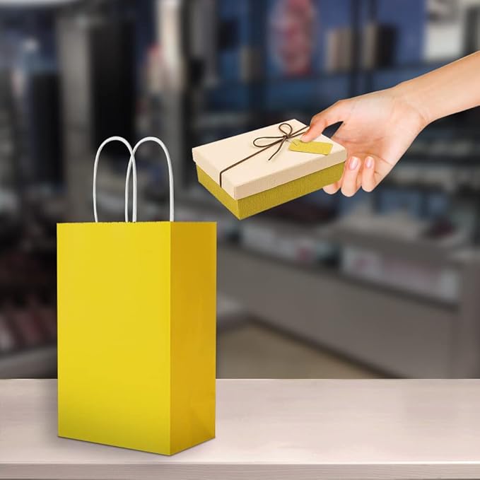 Oikss 50 Pack 5.25x3.25x8.25 Inch Small Yellow Kraft Paper Bags - Image 7