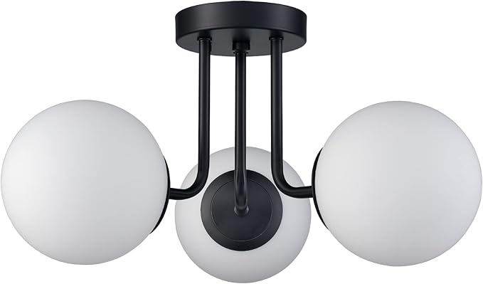 3-Light Modern Black Metal Semi Flush Mount Ceiling Light by SHAWNKEY