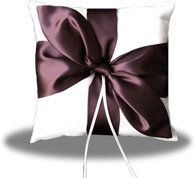 SACASUSA Brown Satin Bow Ivory Wedding Ring Pillow Bearer by SACASUSA