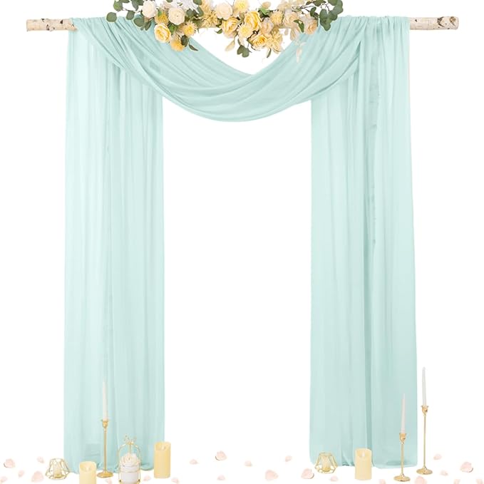 Socomi Wedding Arch Draping Fabric 29" x 20Ft 2 Panels Mint Green Sheer Outdoor by Socomi