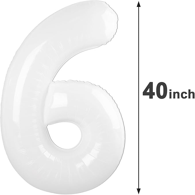 40 Inch White Mylar Foil Number 6 Birthday Balloon, Digital Balloons - Image 2