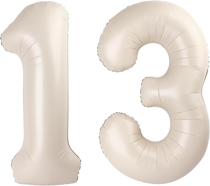40 Inch Cream White 13 31 Large Number Balloon, 13 31 Cream White Birthday by Upgesy
