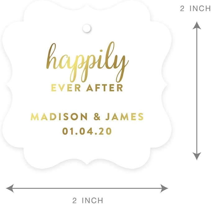Andaz Press Personalized Fancy Frame Square Wedding Gift Tags, Metallic Gold Ink - Image 6