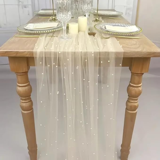 EHLDekol Pearl Table Cloth Elegant Polyester Table Runner by EHLDekol