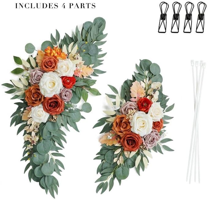 Burnt Orange Wedding Arch Flowers, Artificial Flowers - Image 4