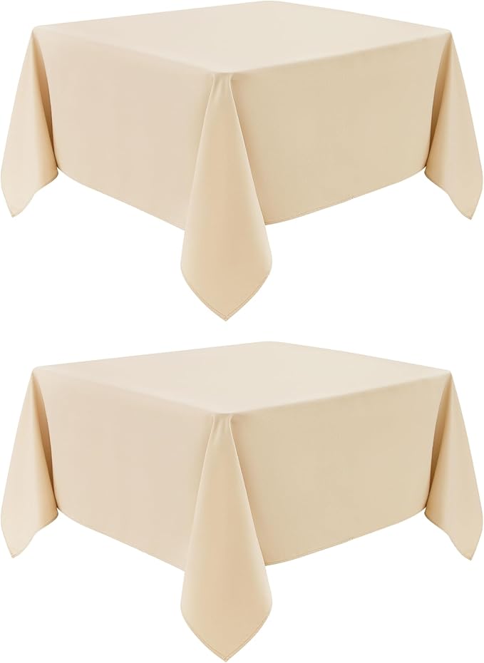 2 Pack Square Table Cloth 48X48 Inch Beige Washable Fabric Tablecloth Polyester by mylacerhome