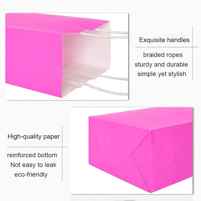 25 PCS Small Gift Bags Hot Pink Kraft Paper Bags - Image 3