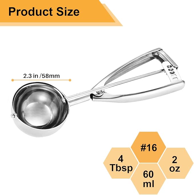 4 Tbsp Cookie Scoop, Size #16, 2 OZ Cookie Scoop - Image 2