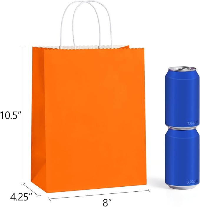 BagDream 8x4.25x10.5 Inch 100Pcs Orange Gift Bags Medium Size, Kraft Paper Bags - Image 2