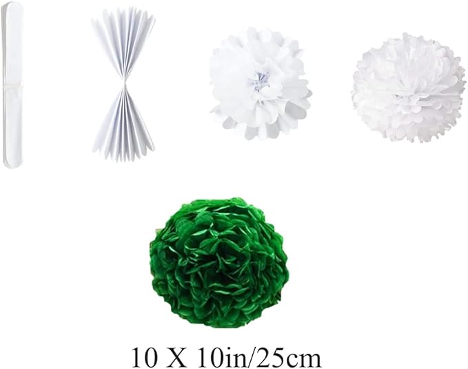 10pcs 10in Dark Green Paper Pom Poms - Image 2