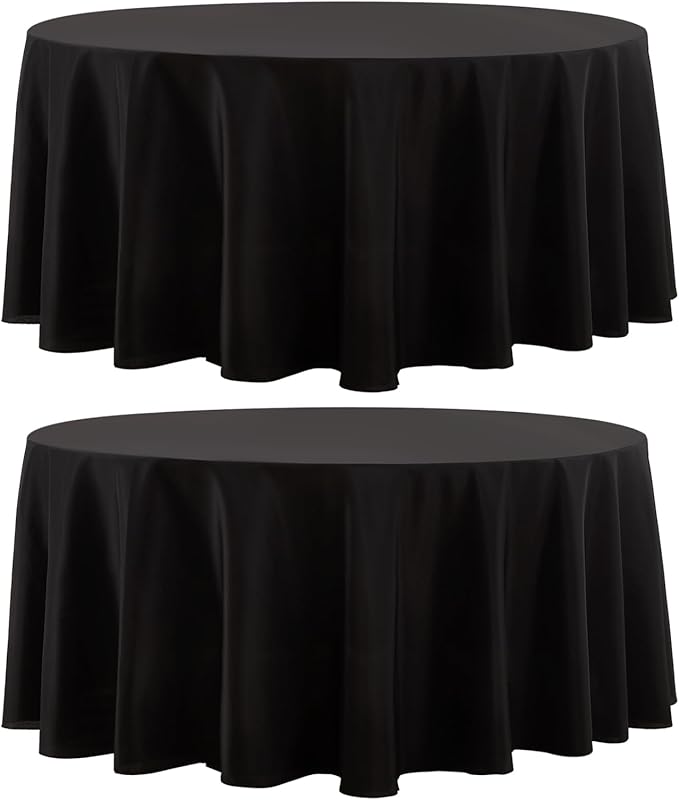 Round Tablecloth 2 Pack 120 Inch Black Tablecloths Washable Decorative Linen by AOCOZHomeLifeMuseum