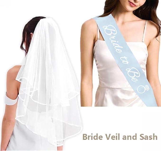 4PCS Bachelorette Blue Sash and Veil - Image 3
