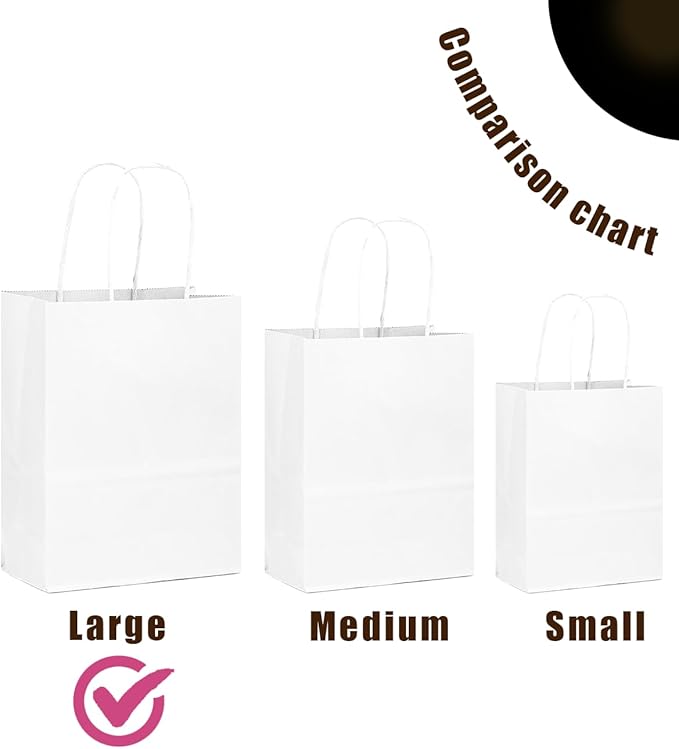 qiqee 50-Packs White Paper Gift Bags - Image 4