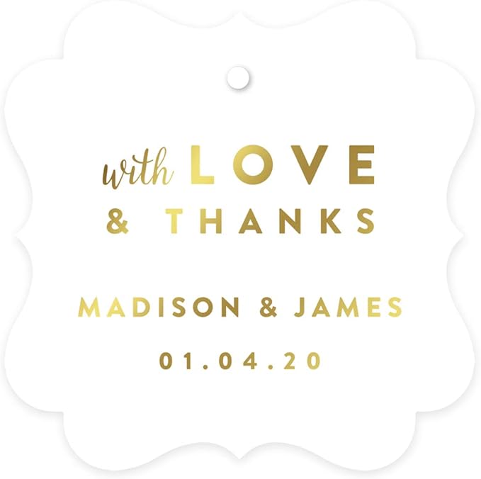 Andaz Press Personalized Fancy Frame Square Wedding Gift Tags, Metallic Gold Ink by AndazPress