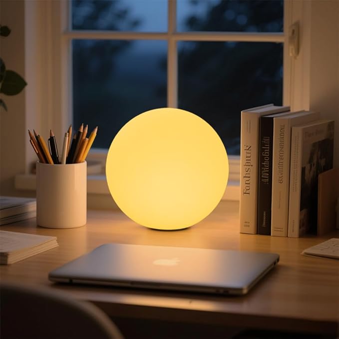 LED Glowing Ball Light, 8-in RGB Color Changing LED Orb Night Light Mood Lamp by KEROVI