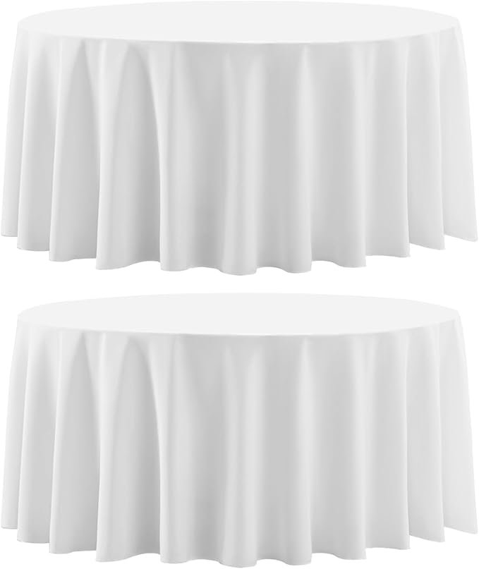 Round Tablecloth 2 Pack 90 Inch White Tablecloths Washable Decorative Linen by AOCOZHomeLifeMuseum