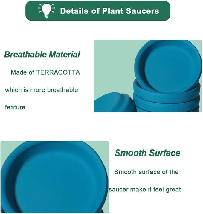 vensovo 2 Inch Steel Blue Terracotta Plant Saucer Pots Tray - Image 5
